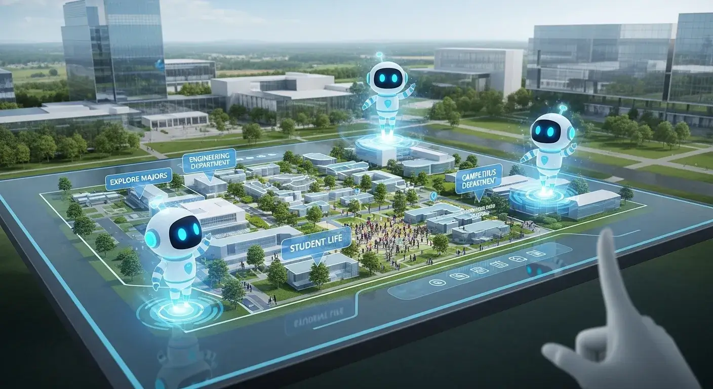 AI campus guide mockup - introduce majors, facilities, and student life with intelligent AI assistants