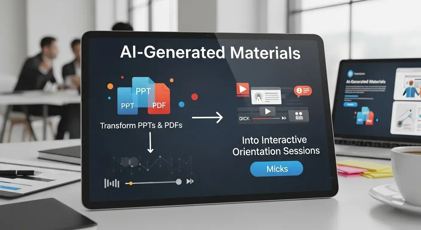 AI-generated materials mockup - transform PPTs & PDFs into interactive orientation sessions