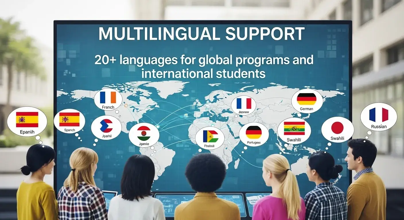 Multilingual support mockup - 20+ languages for global programs and international students