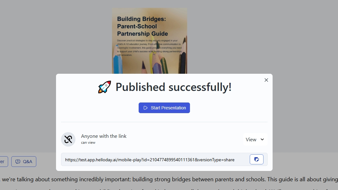 Share the link with your audience to play the presentation or enable real-time Q&A.